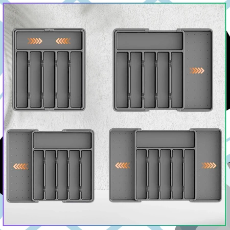 Organizator sertar tacâmuri, gri, inserție extensibilă