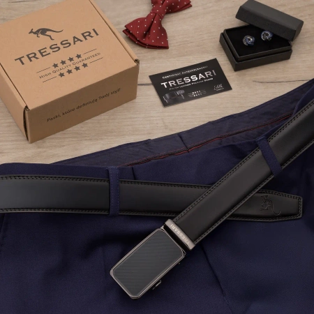 TRESSARI centura barbati 115cm catarama automata piele naturala pentru pantaloni negri