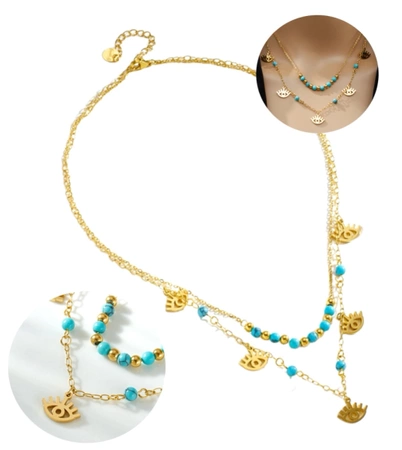 Colier dublu din otel chirurgical din aur cu ochi egipteni