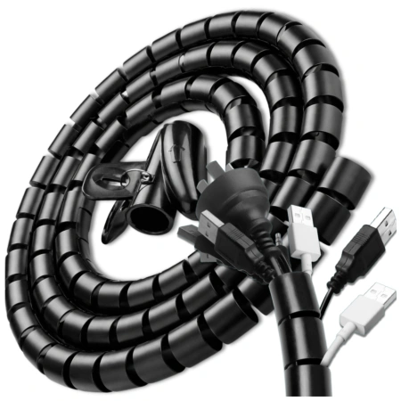 Husă de cablu, 5m, spirală neagră, organizator de cabluri