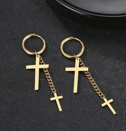 Cercei cruce de aur, otel chirurgical, eleganti, agatatori