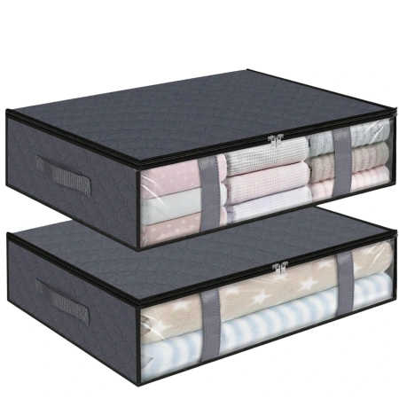 Organizator de dulap pentru lenjerie de pat set de 2 saci mari gri 60x45cm