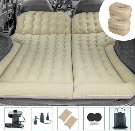 Saltea auto XXL, dublu bej cu pompa, camping