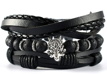 Set de brățări punk din piele de lup negru