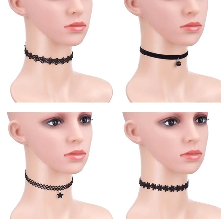 Set de 12 colier negru din dantelă