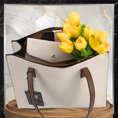 BAD&BAGS geanta de dama din piele clasic crem lacuita shopper