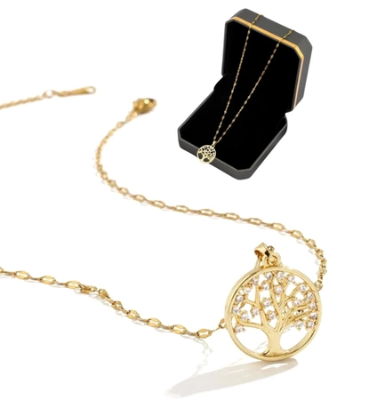 Colier de aur, otel chirurgical elegant, pandantiv copac