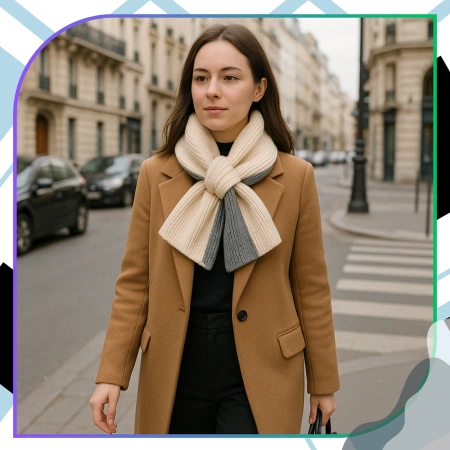 Eșarfă de damă, călduroasă pentru iarnă, bej bicolor cald