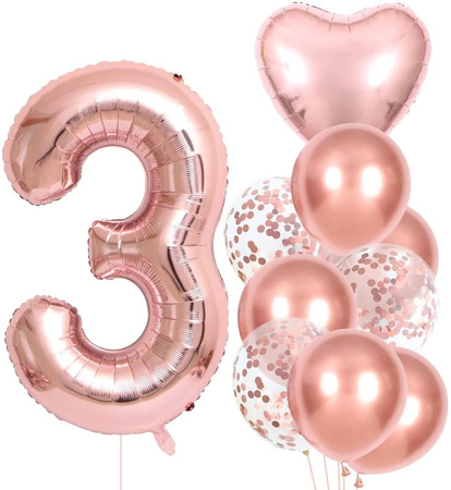 Set de 10 baloane roz pentru a treia aniversare