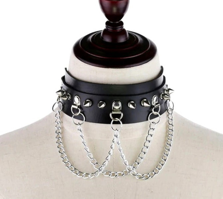 Colier guler din piele GOTHIC Punk Goth, negru