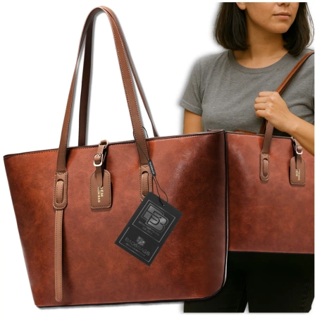 BAD&BAGS geanta de mana din piele de dama clasic maro shopper