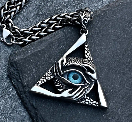 Colier bărbătesc, oțel chirurgical, amulet nordic argintiu ochi