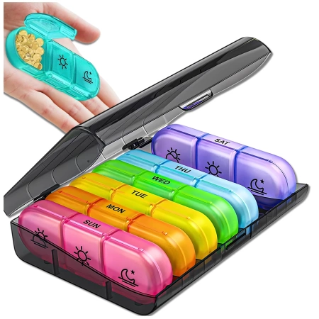 Cutie organizator colorat pentru medicamente 7 zile 3 momente ale zilei recipient