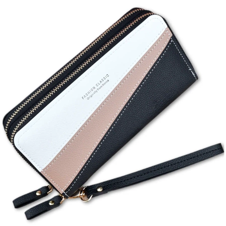 Portofel de dama din piele ecologica cu fermoar dublu elegant