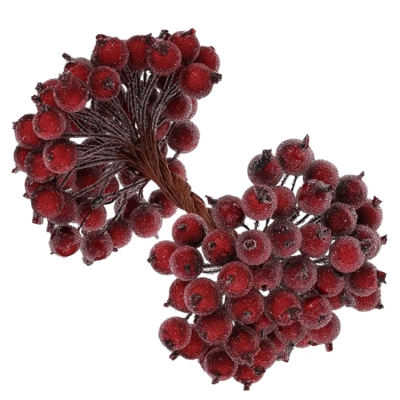 Frunze artificiale decorative de Crăciun, scoruș, vișiniu, înghețate, 100 buc. crenguță