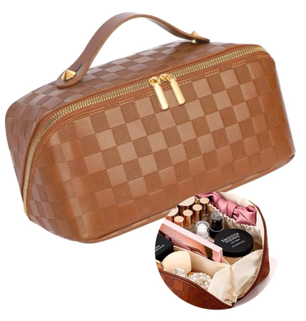 Geanta cosmetica maro, organizator elegant din piele ecologica