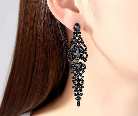 Cercei de nunta negri, cristale lungi de zirconiu