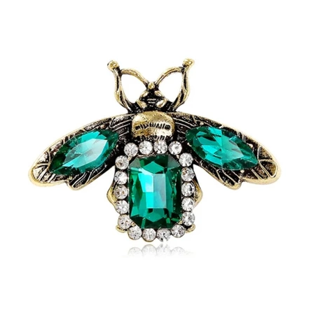 Brosa de insecte cu zirconi, cristale elegante de insecte verzi