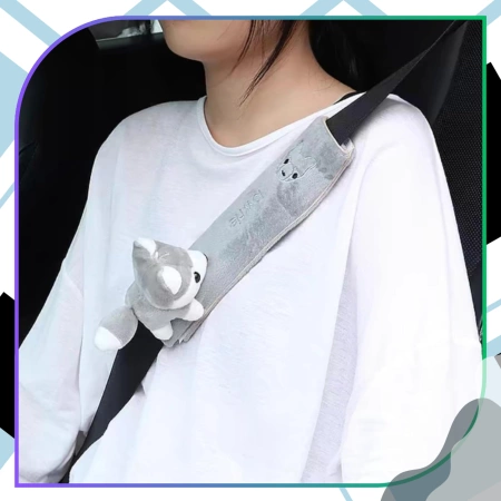 Husă de centură de siguranță din pluș de vulpe gri pentru copii