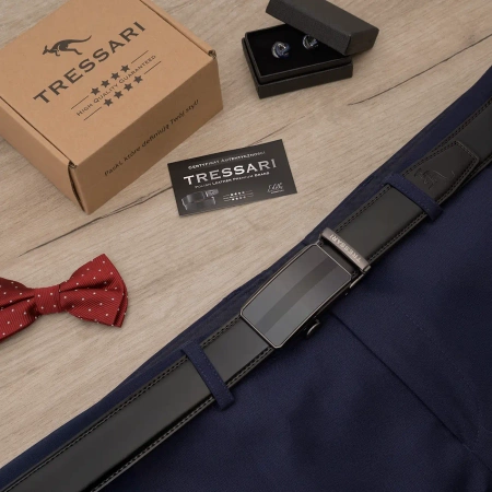 Curea pantaloni automata neagra barbati, piele naturala TRESSARI, 125 cm