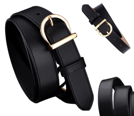 Curea de dama neagra piele, catarama pantalon auriu, piele naturala