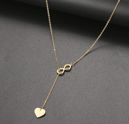 Colier de aur, lung, elegant, otel chirurgical, inima infinita
