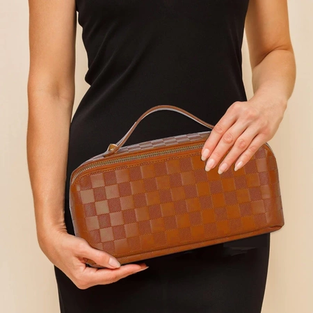 Geanta cosmetica maro, organizator elegant din piele ecologica