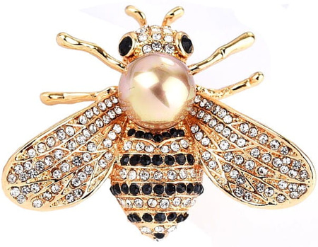 Frumoasa brosa de albina aurie cu o perla