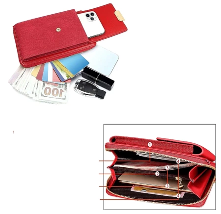 Pocheta mini de dama cu portofel din piele