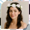 Coroană albă Bentita de păr Flori Trandafiri Stil Boho pentru Comuniune