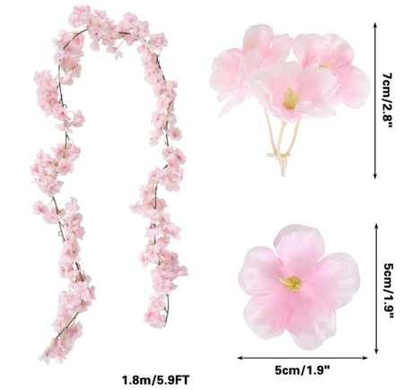 Viță de vie artificială de flori de cireș pentru ghirlandă 1pc roz decorativ