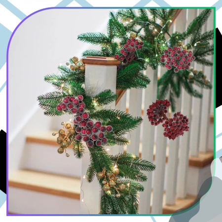 Frunze artificiale decorative de Crăciun, scoruș, vișiniu, înghețate, 100 buc. crenguță