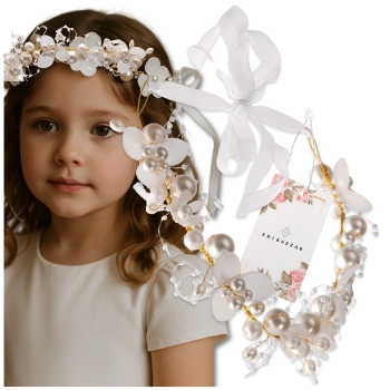 Bandita copii tiara aurie perla alba Coronita cu perle