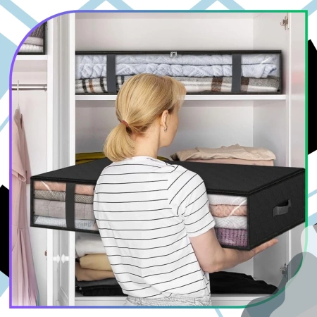 Geantă organizatoare pentru dulap, pentru lenjerie de pat și haine, set de 2, neagră