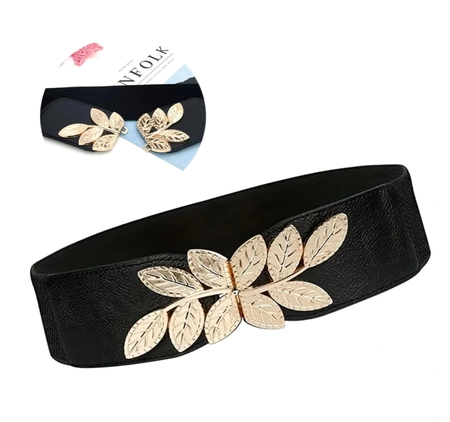 Cureaua de dama neagra lata elastica pentru o rochie cu model auriu