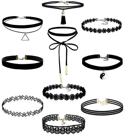 Set negru de 10 bucăți colier CHOKER cu șnur de celebritate