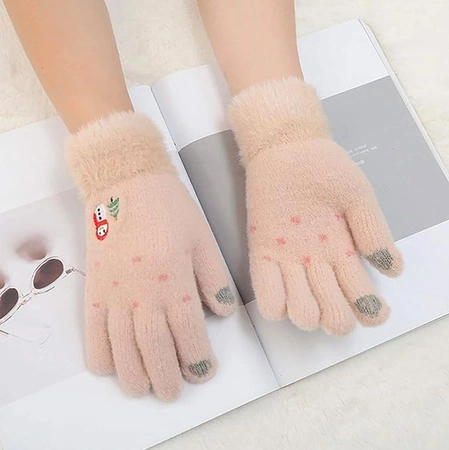 Mănuși calde de iarnă pentru femei, brodate cu model de Crăciun