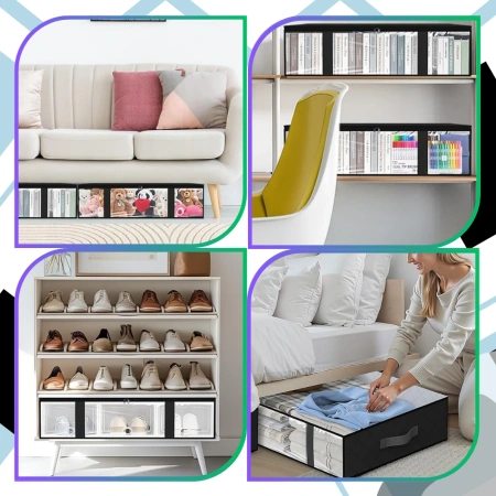 Set de 2 organizatoare pentru dulap pentru lenjerie de pat, haine, geantă, mare, negru, 60x45cm