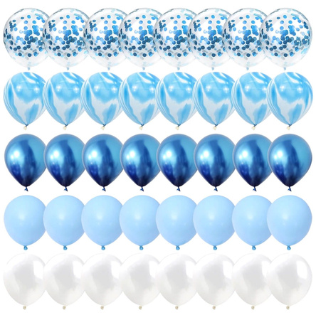 Set de 40 de baloane albastre mixte cu confetti, nunta, ziua de nastere
