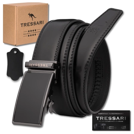 Curea barbati neagra automata, 125 cm, pentru pantaloni, piele naturala TRESSARI