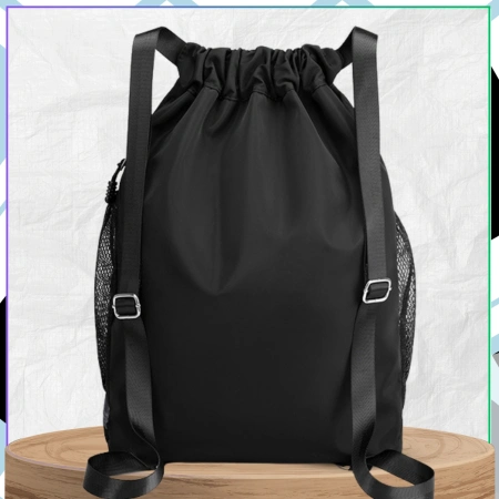 Rucsac sport negru cu șnur de strângere pentru antrenament de gimnastică, geantă de sală