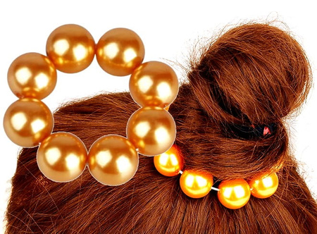 Bandă elastică de păr lată pentru coc cu perle mari