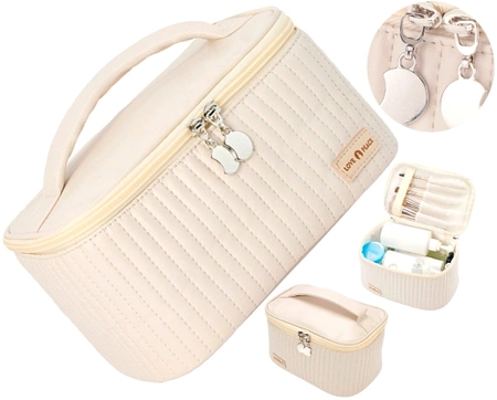 Geanta cosmetica patrata, organizator luminos, elegant din piele ecologica