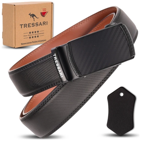 Curea automată din piele pentru bărbați, neagră, 120 cm, TRESSARI