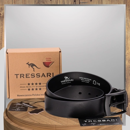 Curea din piele pentru pantaloni bărbătești TRESSARI 115 cm piele naturală neagră