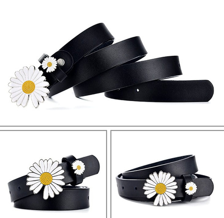 Cataramă de curea cu flori din piele margaretă neagră