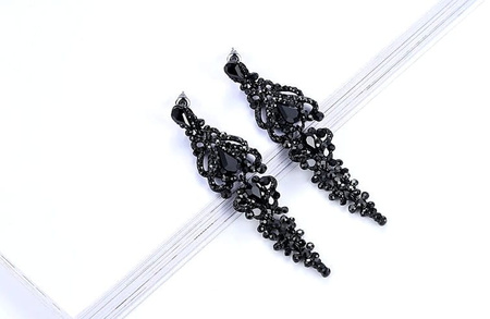 Cercei de nunta negri, cristale lungi de zirconiu