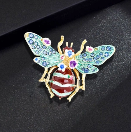 Brosa eleganta de albine emailata cu zirconi si flori