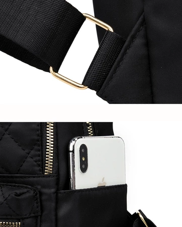Rucsac elegant de dama negru cu accesorii matlasate aurii