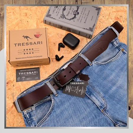 Curea bărbătească TRESSARI, piele naturală, maro, pentru pantaloni